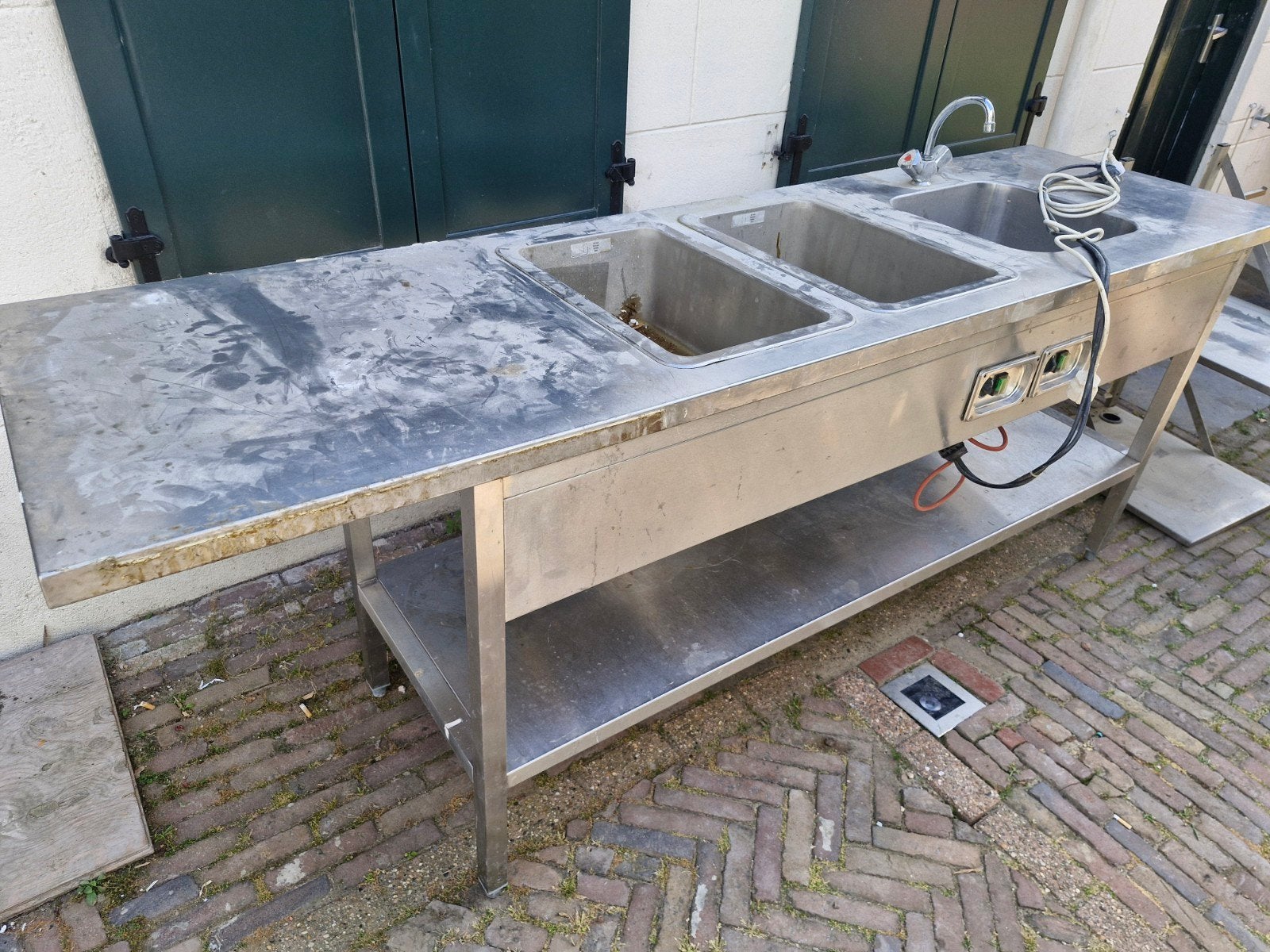 RVS Spoeltafel met 1 Spoelbak 2 warmhoudelementen en Werkbl, Ophalen, Gebruikt, 50 tot 100 cm, Minder dan 100 cm