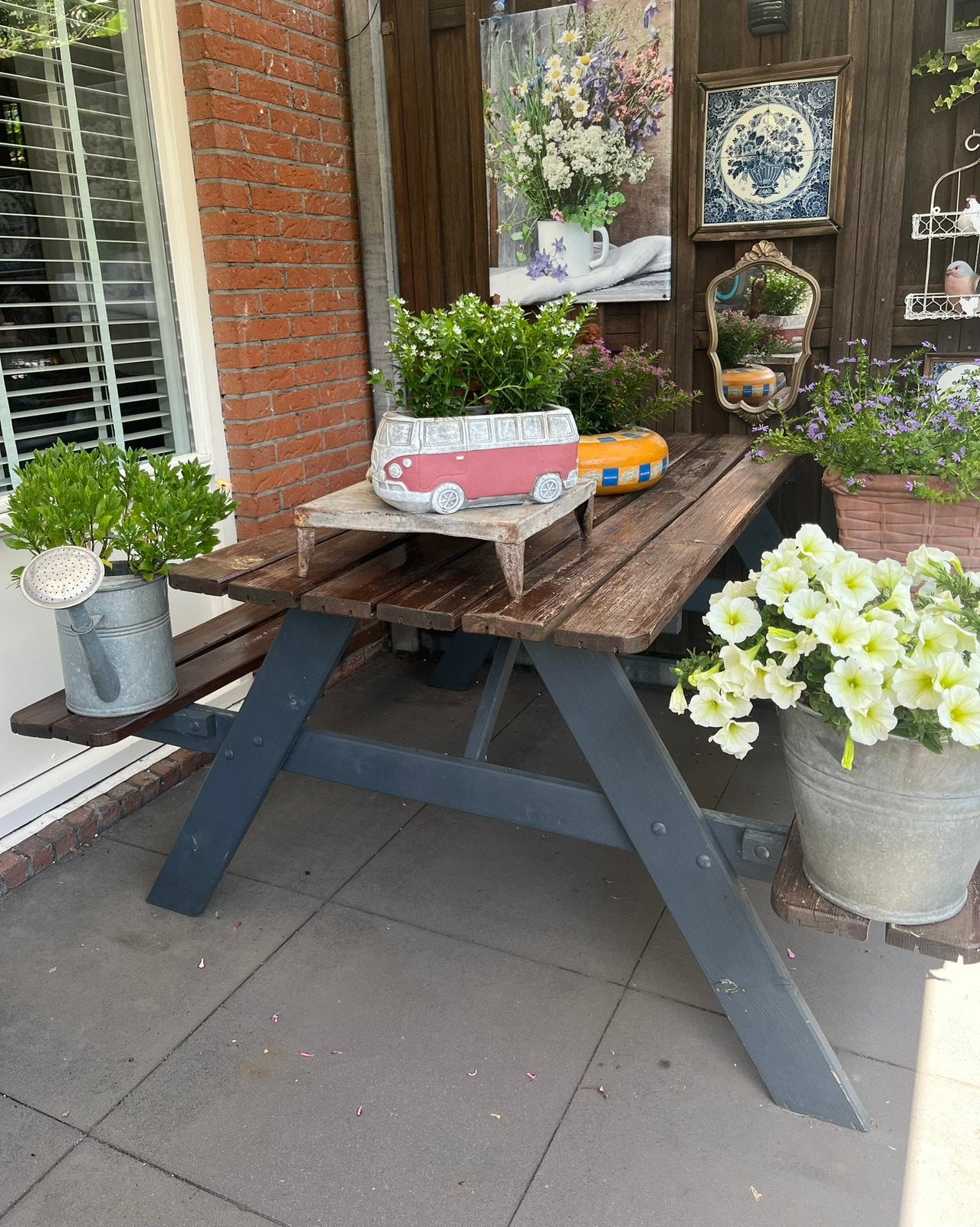 Gratis op te halen picknick tafel met parasol gat, Ophalen, Gebruikt, Inklapbaar, Rechthoekig