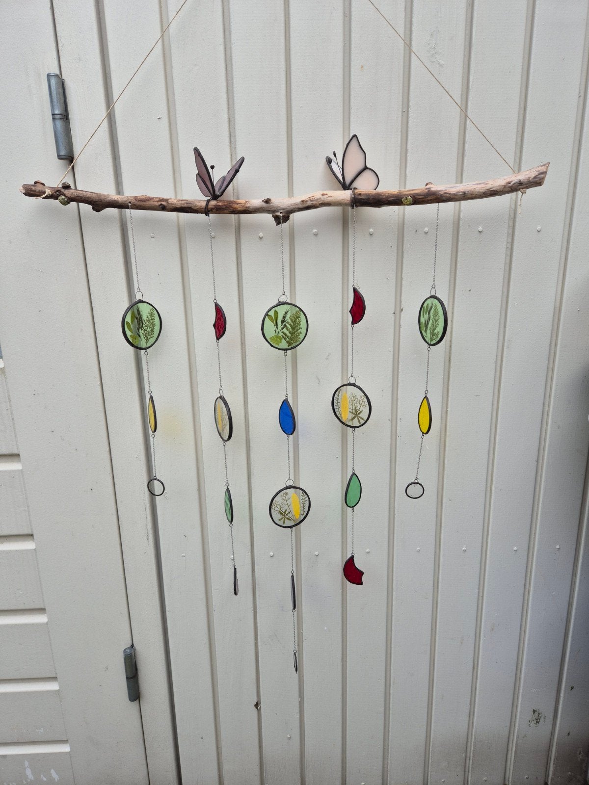 Tiffany glas in lood hanger met vlinders, Ophalen of Verzenden, Glas, Handgemaakt
