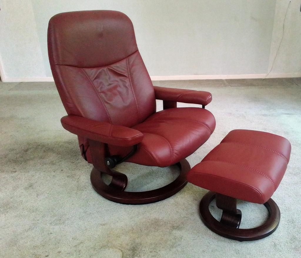 Stressless Relaxfauteuil Bordeauxrood, Ophalen, Gebruikt, 75 tot 100 cm, Leer