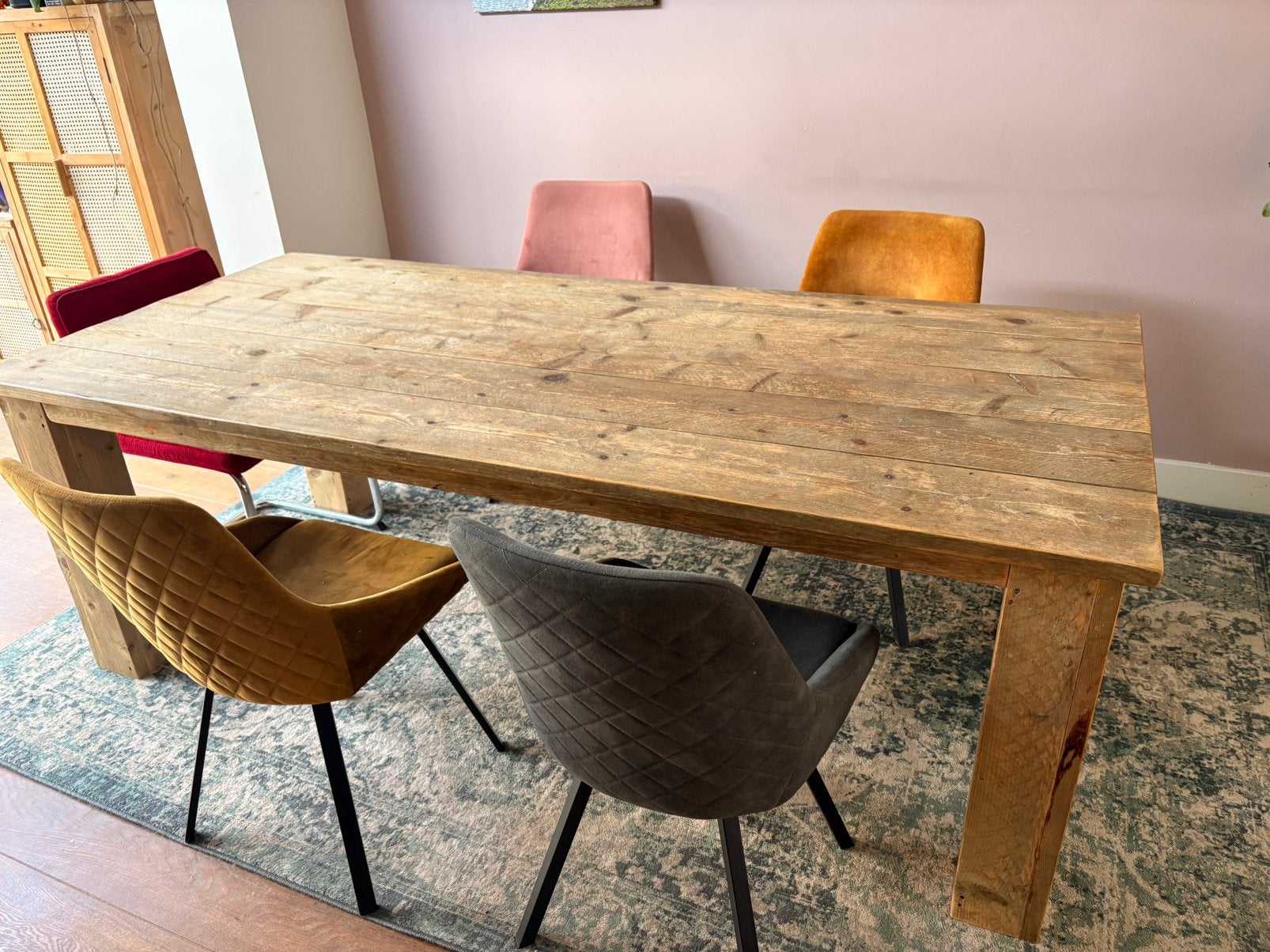 Steigerhouten eettafel voor binnen en buiten, Gebruikt, 100 tot 150 cm, 200 cm of meer, Ophalen of Verzenden