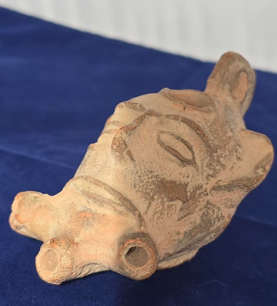 Zeldzame Romeinse Olielamp - Gezicht/Masker - 3 Branders, Antiek en Kunst, Ophalen of Verzenden