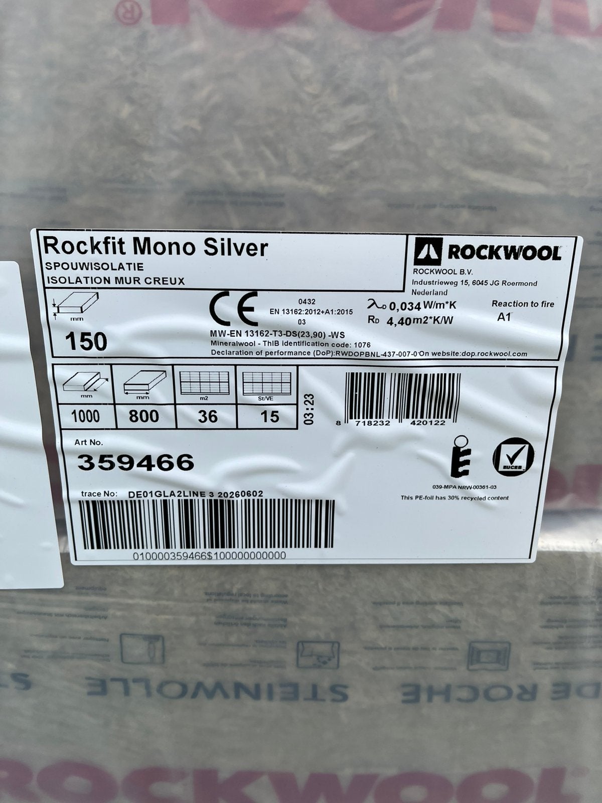 Rockwool mono silver 150 mm, Doe-het-zelf en Verbouw, Isolatie en Afdichting, Ophalen, Dakisolatie, 12 cm of meer, Steenwol