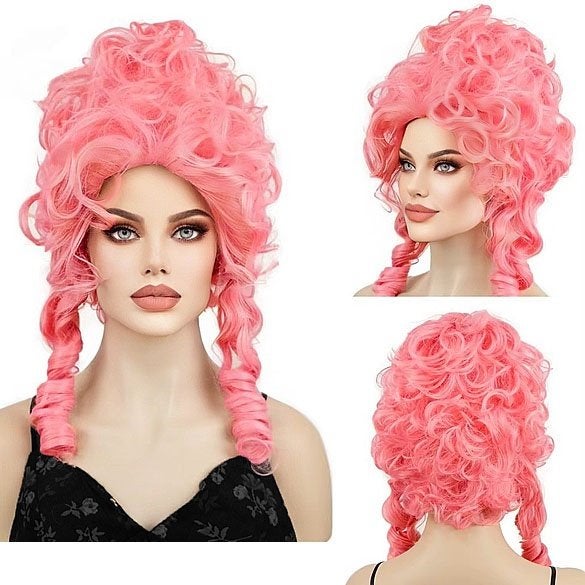 Marie Antoinette pruik zoet roze kort met krullen, Verzenden, Nieuw, Pruik of Haarverlenging