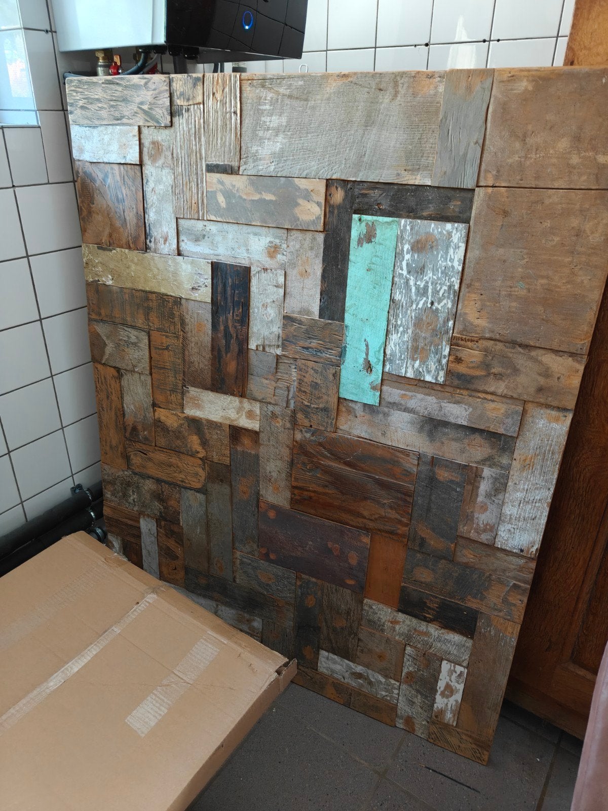Houten industrieel schilderij 140x110cm - Uniek kunstwerk, Ophalen, Zo goed als nieuw, Overige onderwerpen