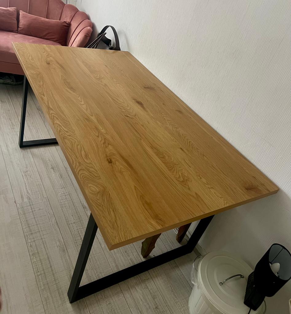 Eettafel Jysk 90 x 160 cm warm eiken/zwart, Ophalen, Gebruikt, 50 tot 100 cm, Vijf personen of meer