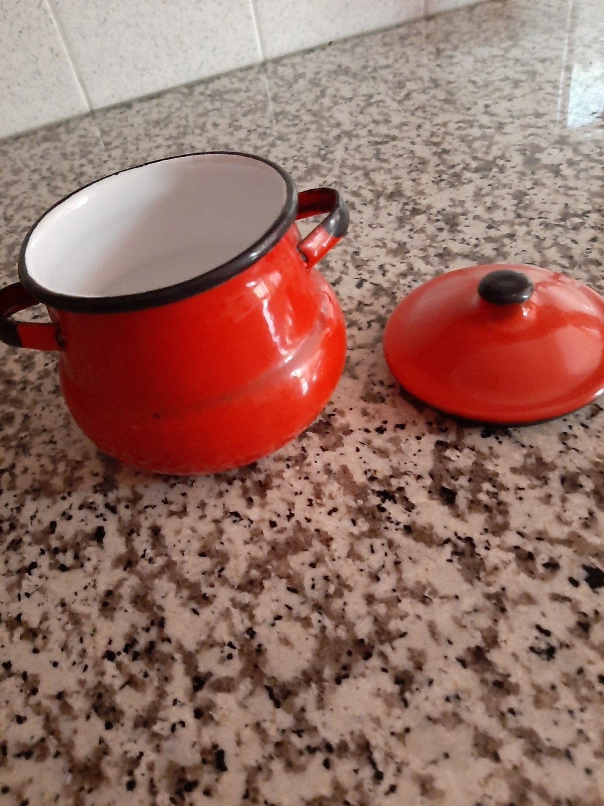 Rood emaille suikerpot, Verzenden, Zo goed als nieuw, Overige materialen, Rood