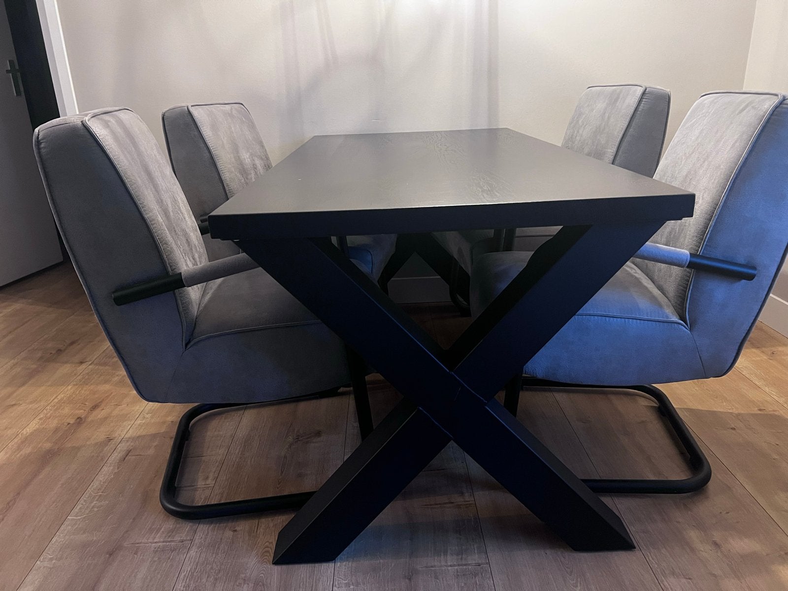 Eettafel met 4 stoelen - Zwart blad, 160x80 cm, Huis en Inrichting, Ophalen, Gebruikt, 50 tot 100 cm, 150 tot 200 cm