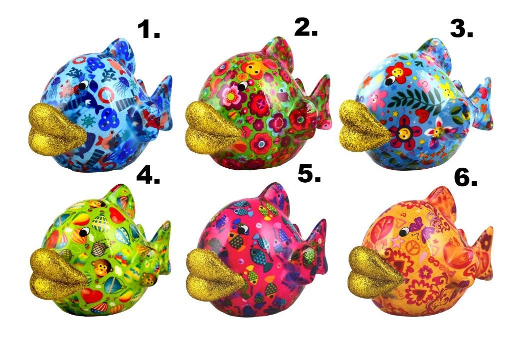 Pomme Pidou spaarpot vis Kelly met glitter lippen, -, Nieuw, Ophalen of Verzenden, Steen, Aardewerk of Keramiek