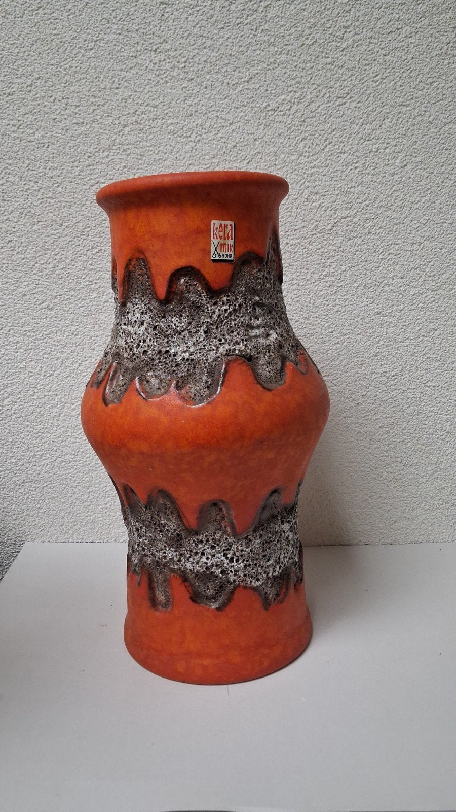 Vintage Keramik Bohrer Vaas - Oranje Fat Lava Design, Antiek en Kunst, Ophalen of Verzenden
