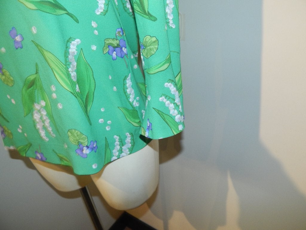 Marccain appeltjes groene top in print uitlopend mouwtje n3, Kleding | Dames, Maat 38/40 (M), Verzenden, Zo goed als nieuw, Lange mouw