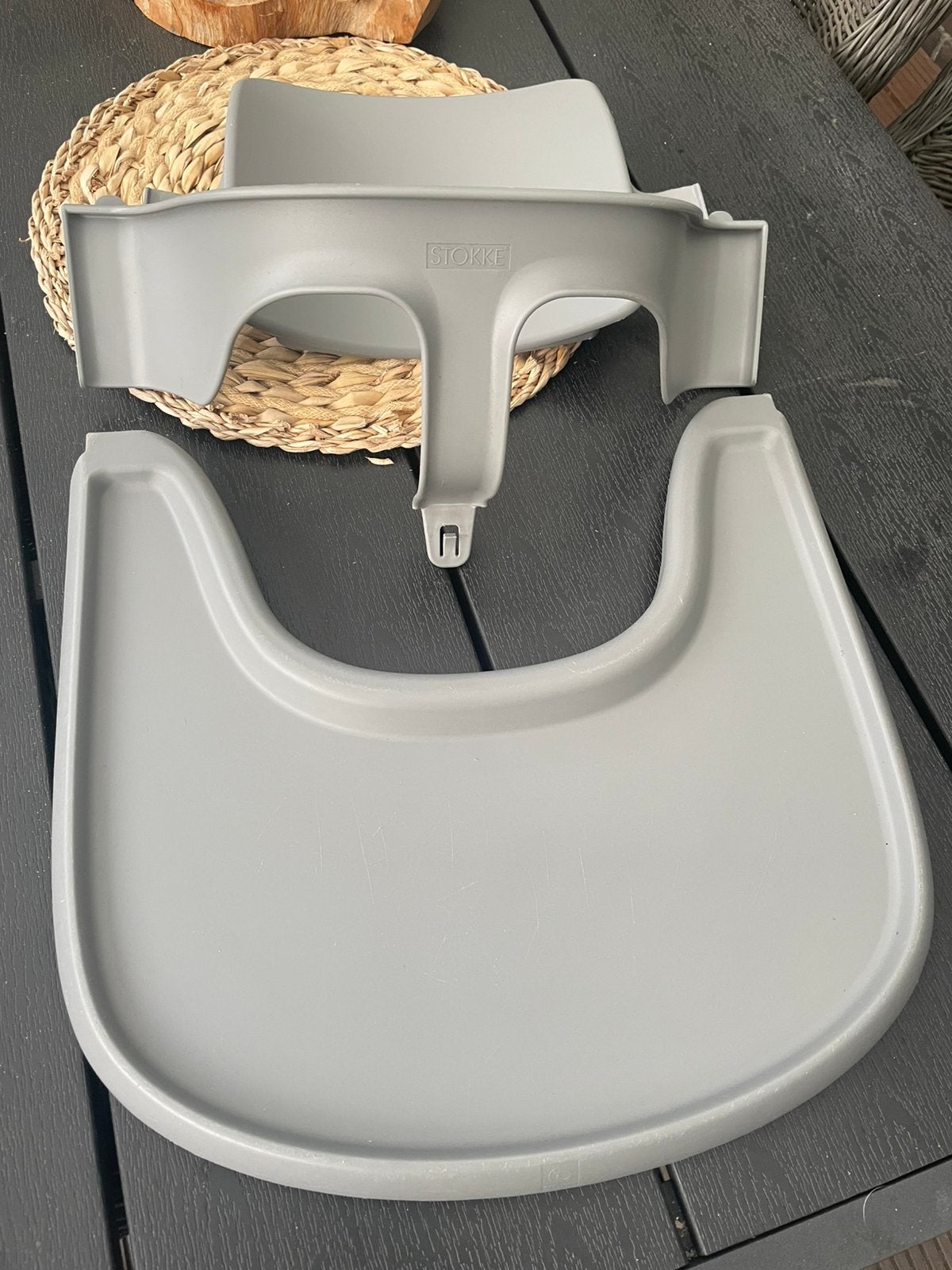 🩵 Storm Grey Tray en Babyset Stokke Tripp Trapp 🧡, Ophalen of Verzenden, Gebruikt, Meegroeistoel, Afneembaar eetblad