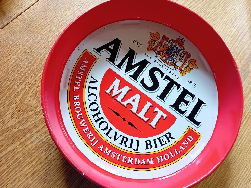 Amstel Malt blikken dienblad 35cm Alcoholvrij Bier, Verzamelen, Biermerken, Ophalen of Verzenden, Gebruikt, Overige typen, Amstel
