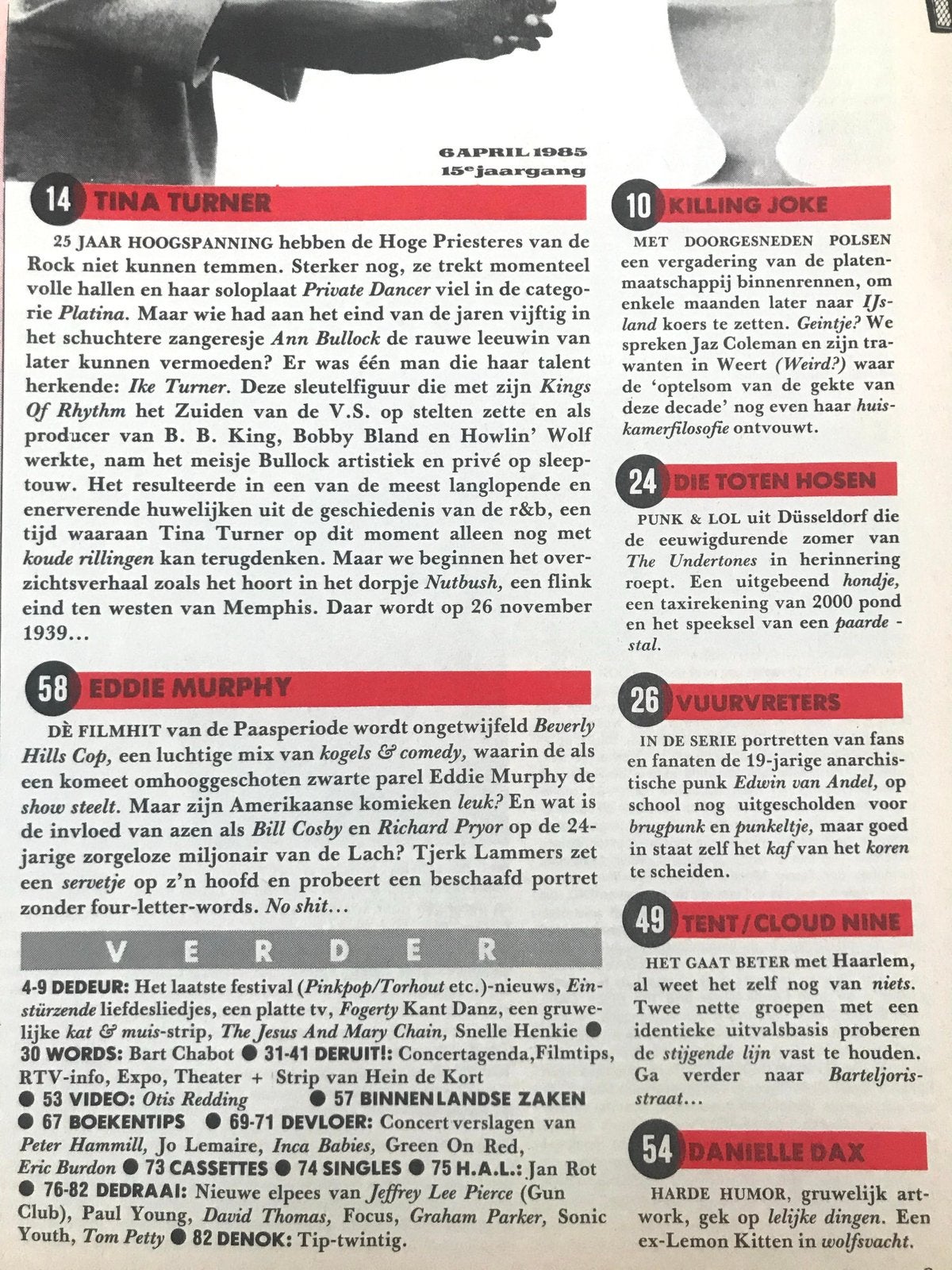 OOR Magazine 1985 TINA TURNER Killing Joke TOTEN HOSEN Tent, Ophalen of Verzenden, Zo goed als nieuw, Muziek, Film of Tv