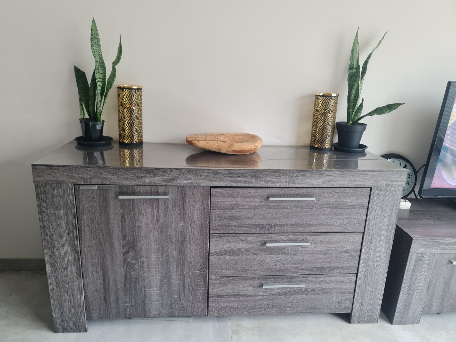 Complete Haco Woonkamerset:Vitrine, TV-kast, Eettafel, Salon, Ophalen