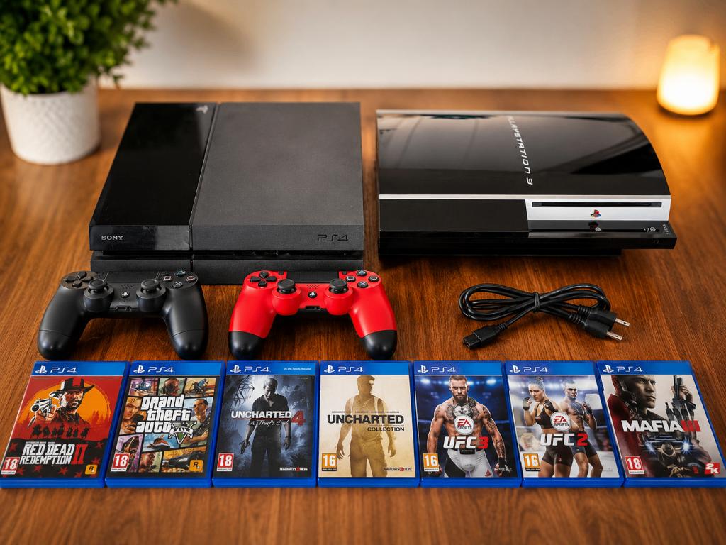 PS4 + 2 Controllers + PS3 + Games (GTA V / RDR2), Ophalen, Gebruikt, Vanaf 3 jaar