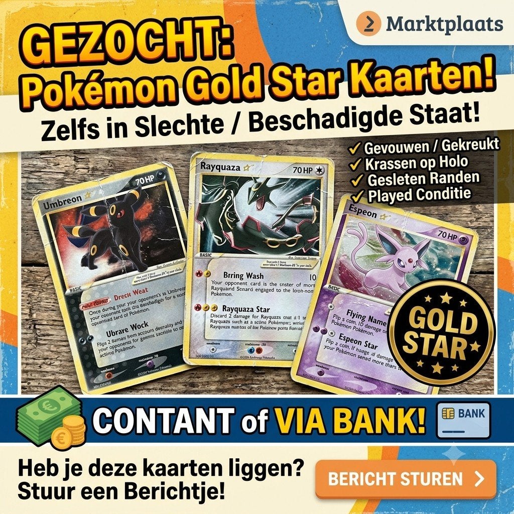 GEZOCHT: Raw Pokémon Gold Star Kaarten!, Ophalen of Verzenden, Meerdere kaarten