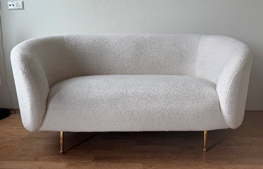Bank 2-zits wit bouclé, Ophalen, Gebruikt, Minder dan 75 cm, 150 tot 200 cm