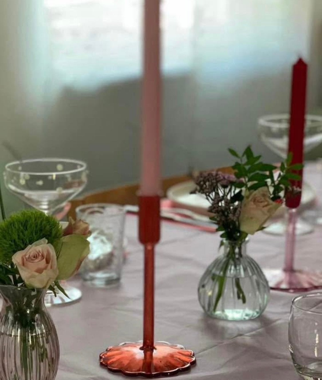2 roze en 2 rode glazen kandelaars HEMA, Nieuw, Ophalen of Verzenden, Glas, Roze