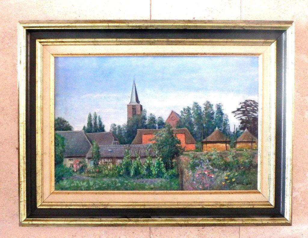 Gezicht op dorp omgeving Arnhem - 1950 - gesigneerd ?, Antiek en Kunst, Kunst | Schilderijen | Klassiek, Ophalen of Verzenden
