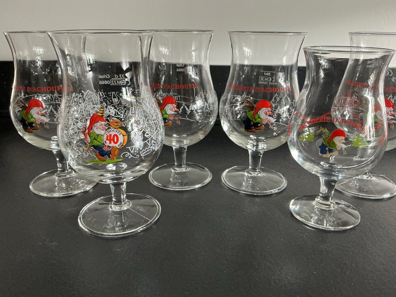 6 La Chouffe bierglazen, Verzamelen, Biermerken, Ophalen of Verzenden, Zo goed als nieuw