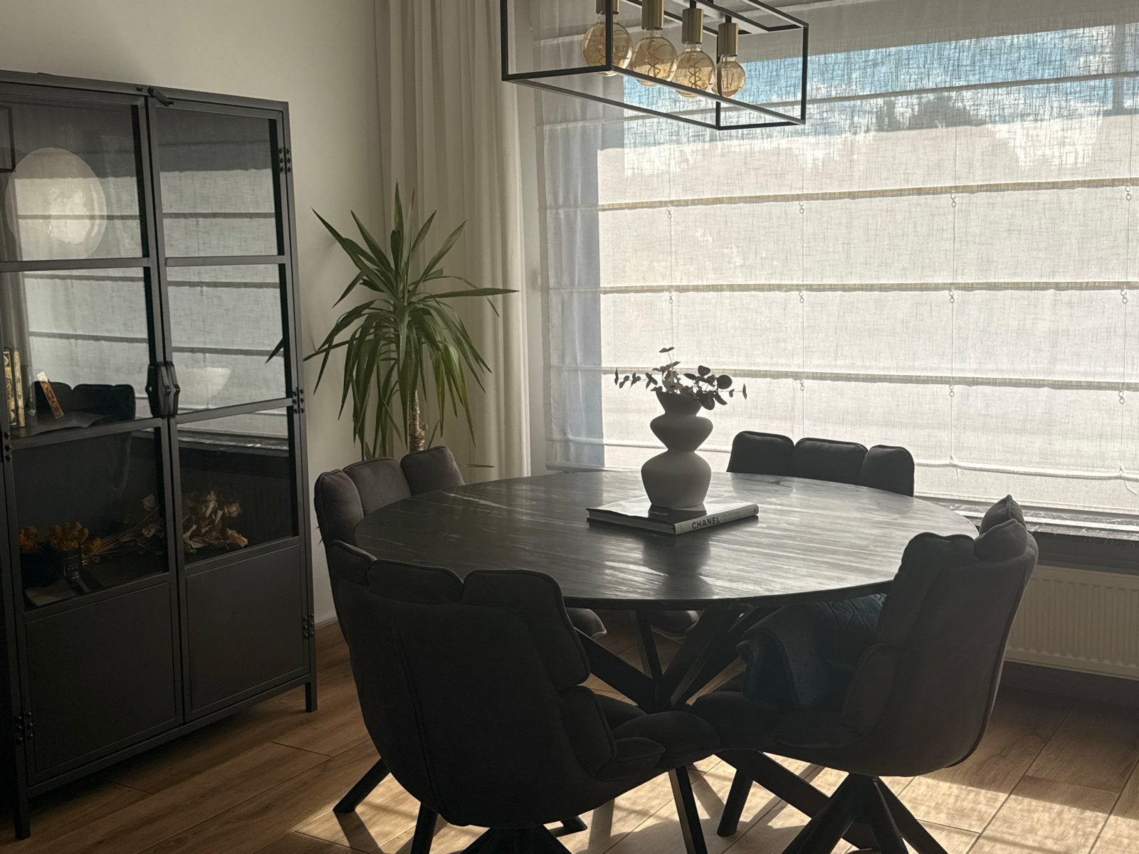 Eettafel marmer | 4 draaistoelen| lampen, Gebruikt, 100 tot 150 cm, Rond, Ophalen of Verzenden