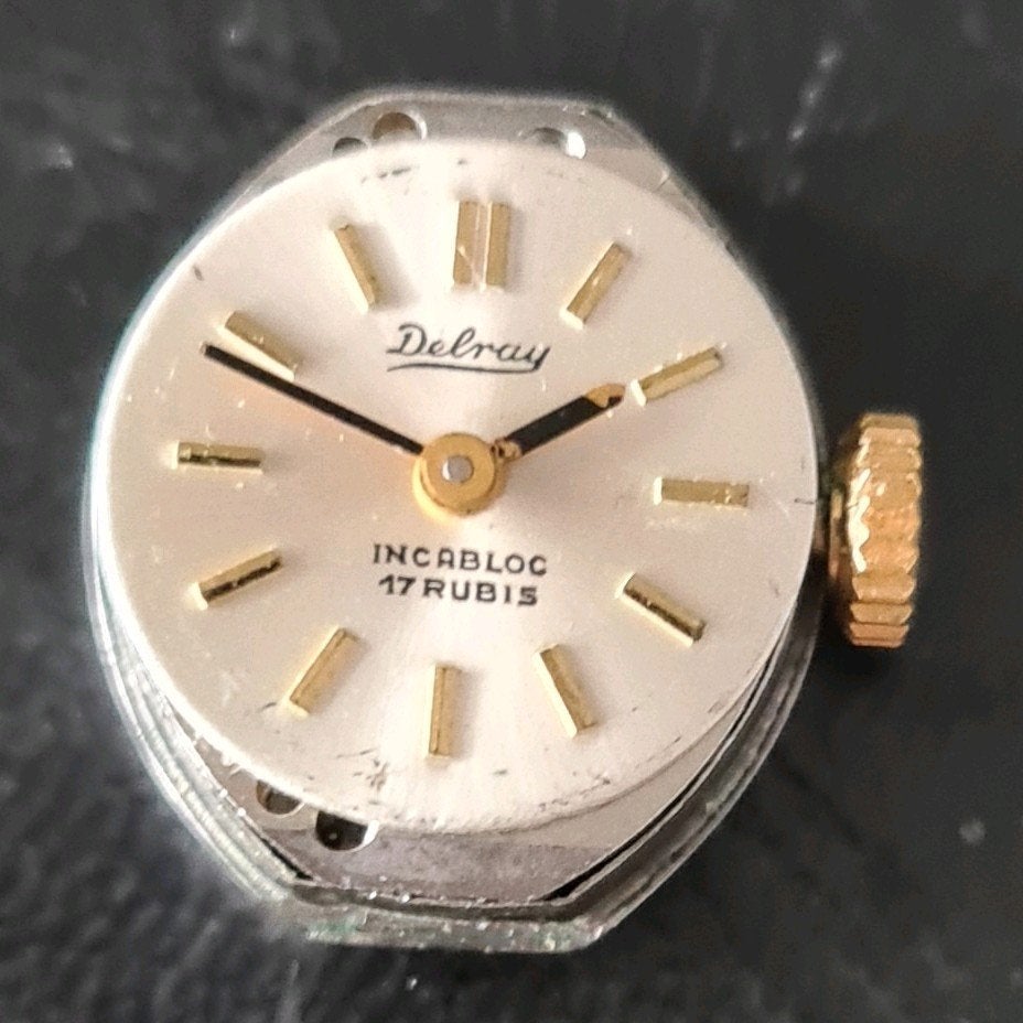 Oud antiek uurwerkje Delray incablog 17 rubis, Ophalen of Verzenden, Staal, Overige merken, 1960 of later