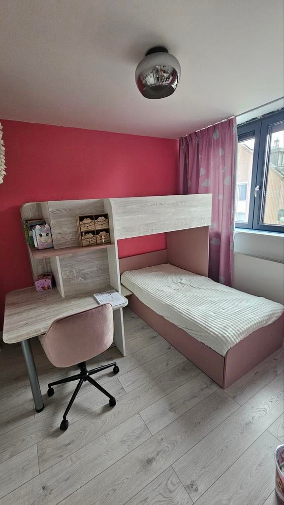 Hoekstapelbed met bureau, Ophalen of Verzenden, Zo goed als nieuw, Tweepersoons