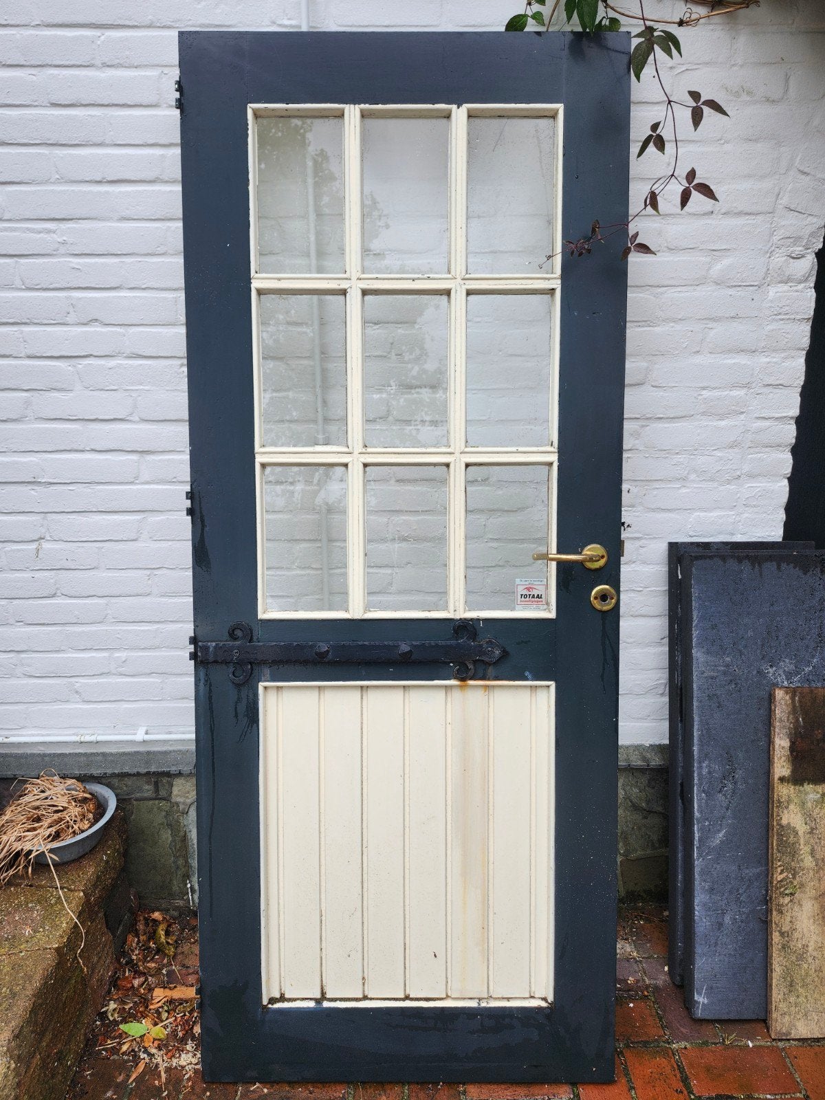 Buitendeur met glas en paneel, donkergroen, Ophalen, Gebruikt, 80 tot 100 cm, Buitendeur