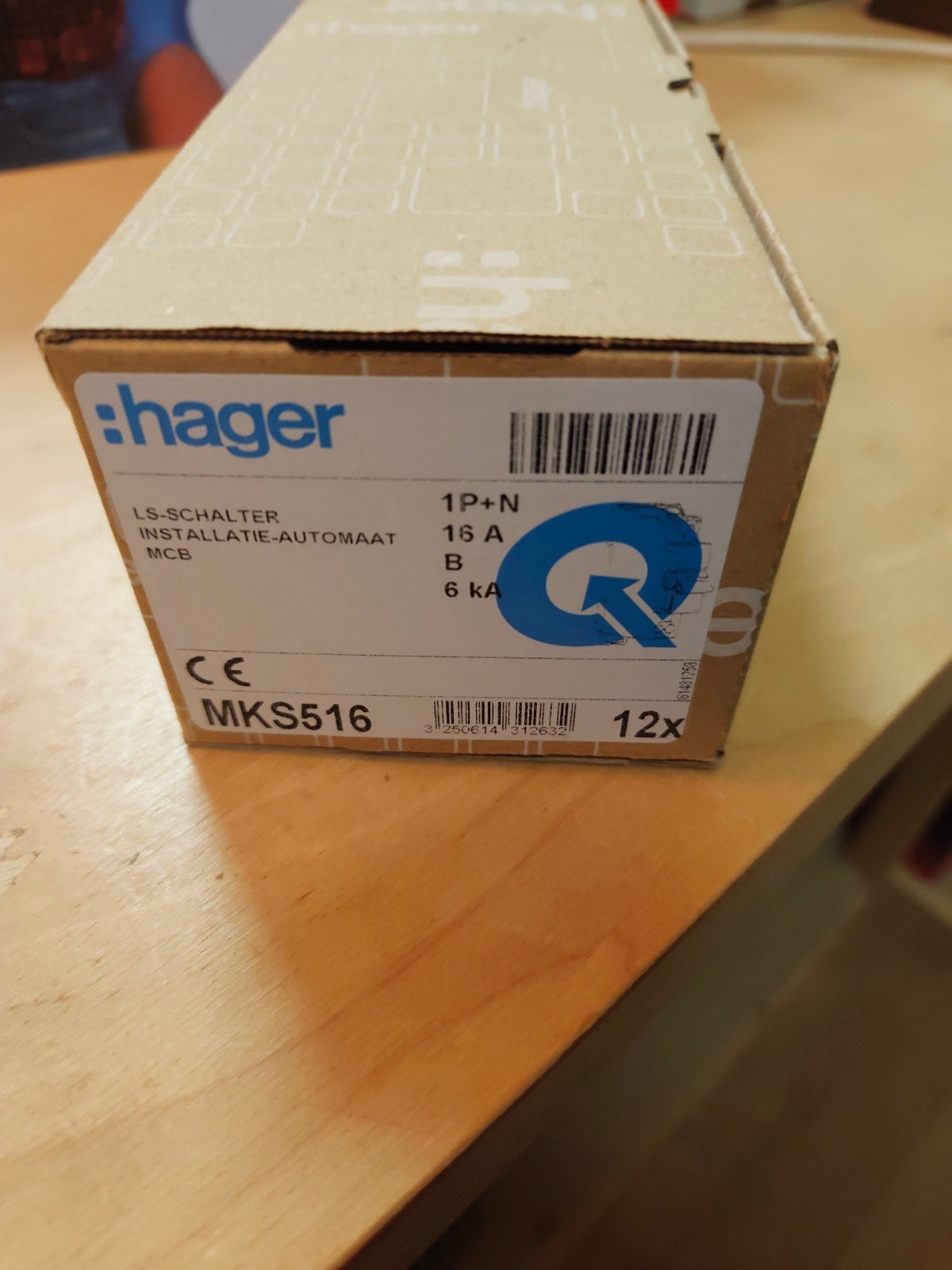 Hager MKS516 Installatieautomaat 1P+N 16A B 6kA (12x), Ophalen, Nieuw, Schakelaar