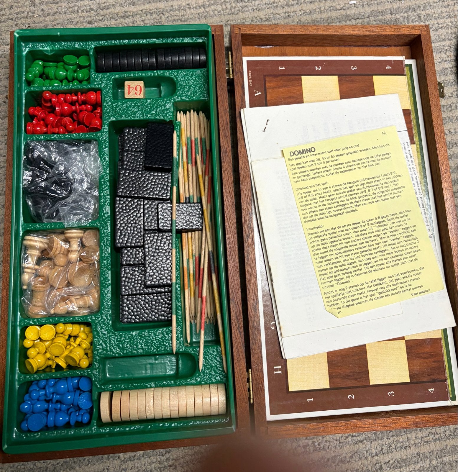 Vintage Reisspelset: Schaak, Dam, Domino, Mikado, Chinese Da, Een of twee spelers, Ophalen, Gebruikt, Reisspel