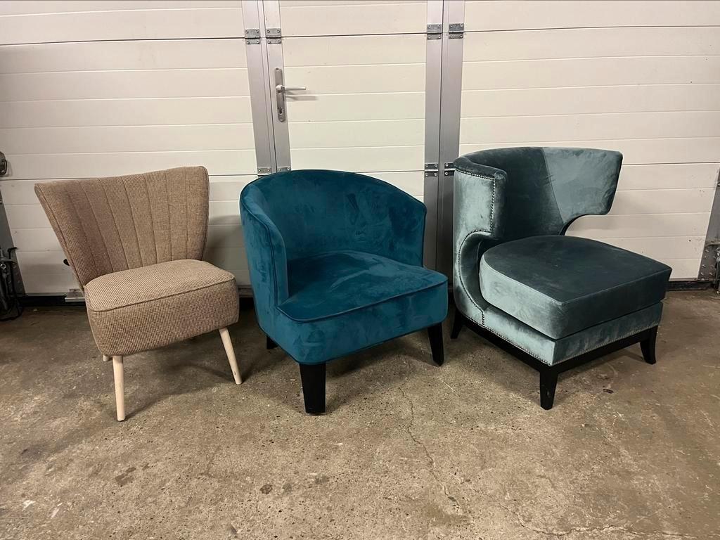 Verschillende Nieuwe Luxe horeca fauteuils velvet SALE, Ophalen, 75 tot 100 cm, Zo goed als nieuw, Stof