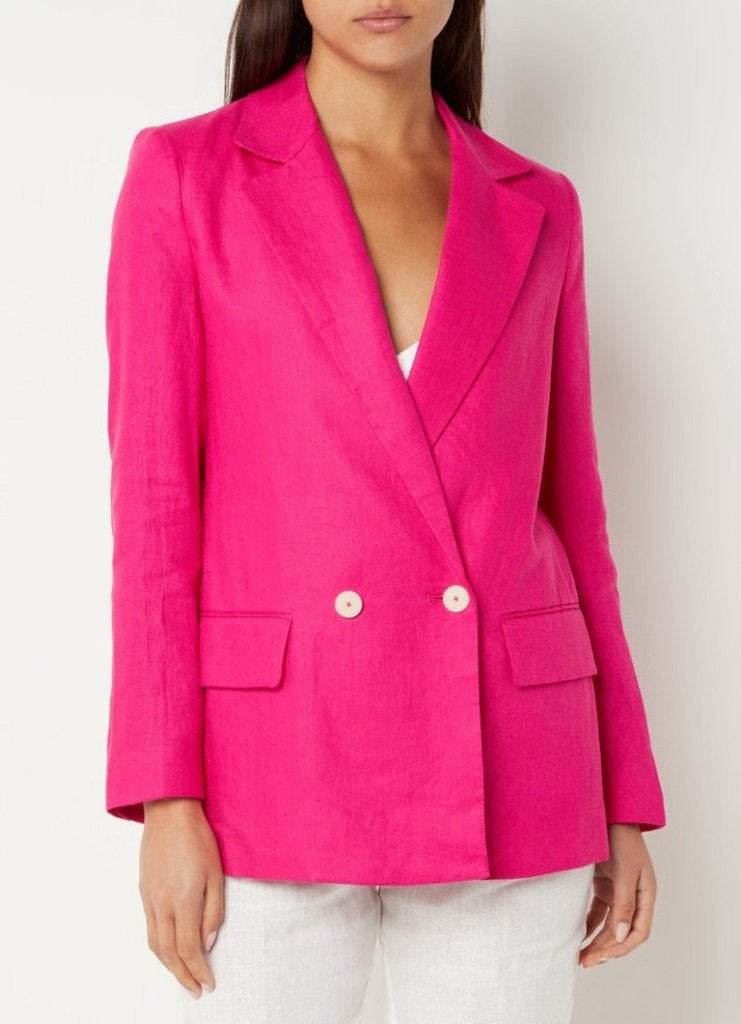 Mango double-breasted linnen blazer fuchsia rose maat L, Mango, Maat 42/44 (L), Nieuw, Ophalen of Verzenden