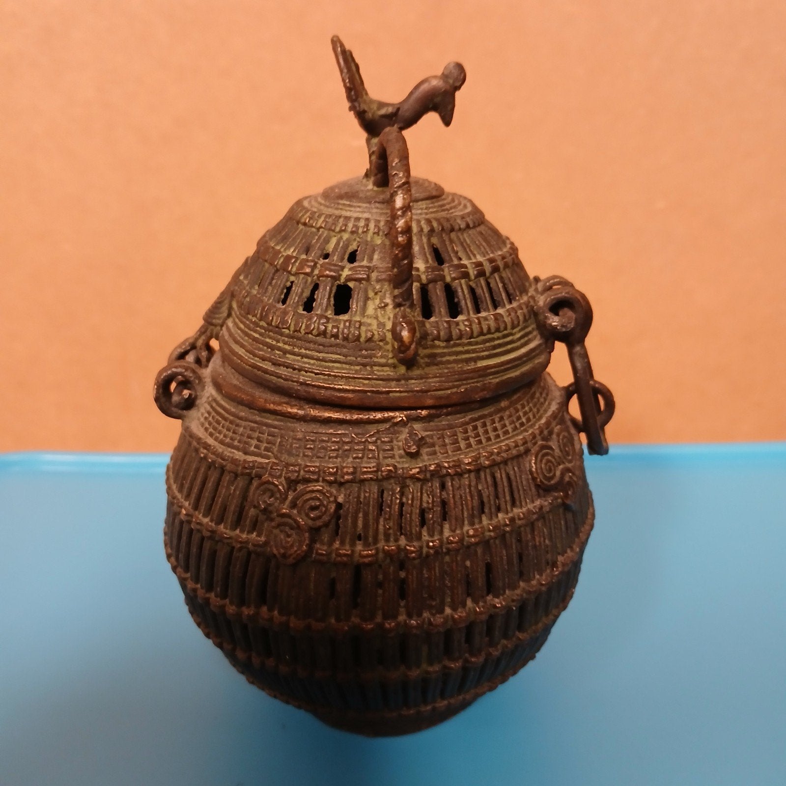 Antieke Indian Bronzen Wierookbrander met Vogeldecoratie, Ophalen of Verzenden