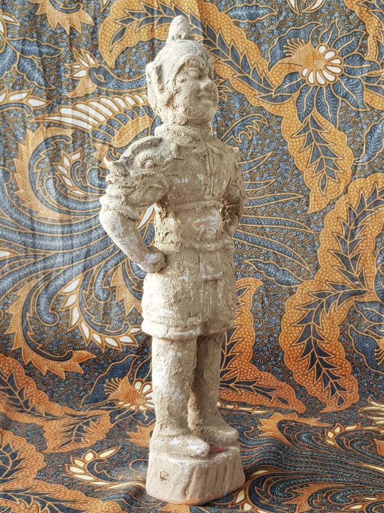 Mooi antiek Chinees terracotta beeld van een krijger 39 cm., Ophalen of Verzenden