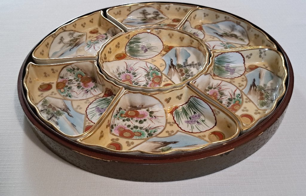 Set japanse porselein serveerschaal met lakdoos Azië oosters, Antiek en Kunst, Verzenden