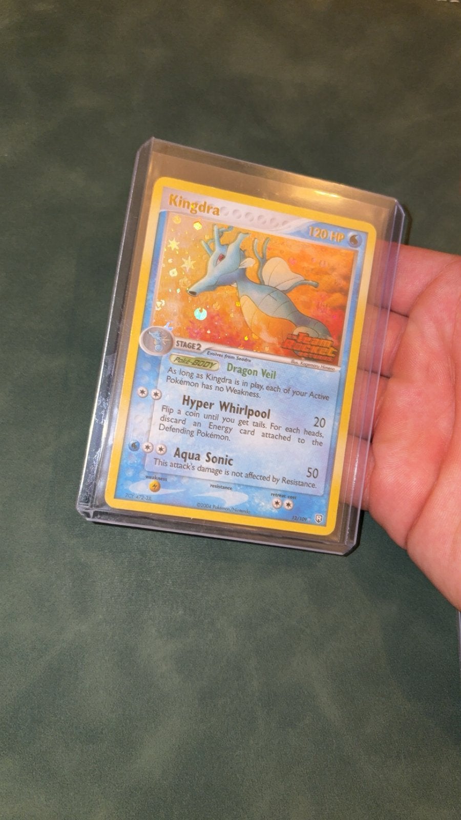 Kingdra stamp rare holo ex team rocket return 12/109 pokemon, Ophalen of Verzenden, Zo goed als nieuw, Meerdere kaarten