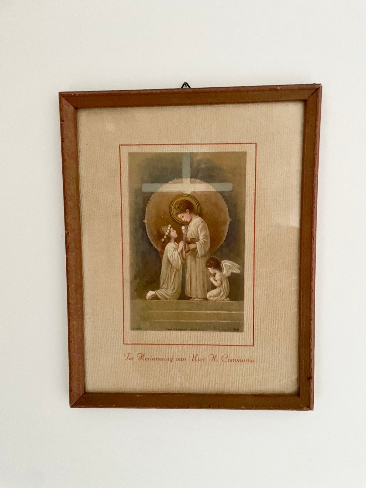 Antieke religieuze communie prent in lijst, Ophalen of Verzenden