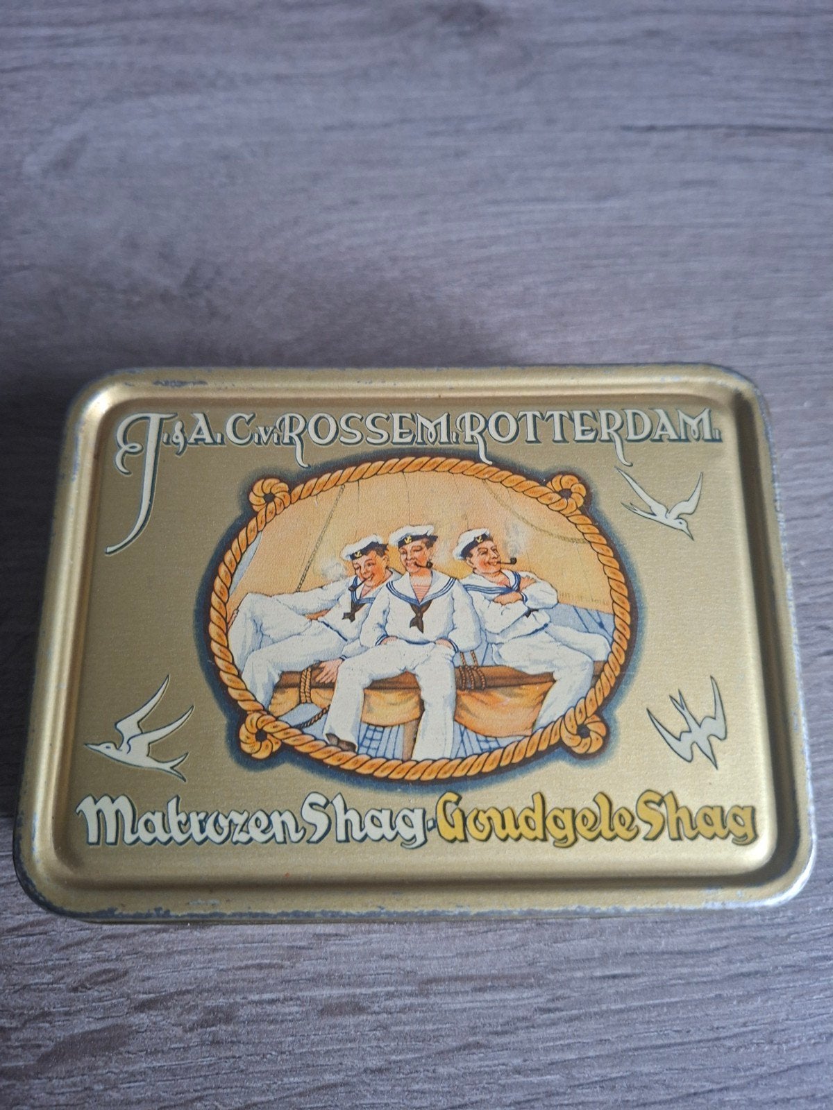 Vintage J.A.C. Rossem Rotterdam Matrozen Shag 1930 blik, Verzamelen, Blikken, Ophalen of Verzenden, Gebruikt, Overige