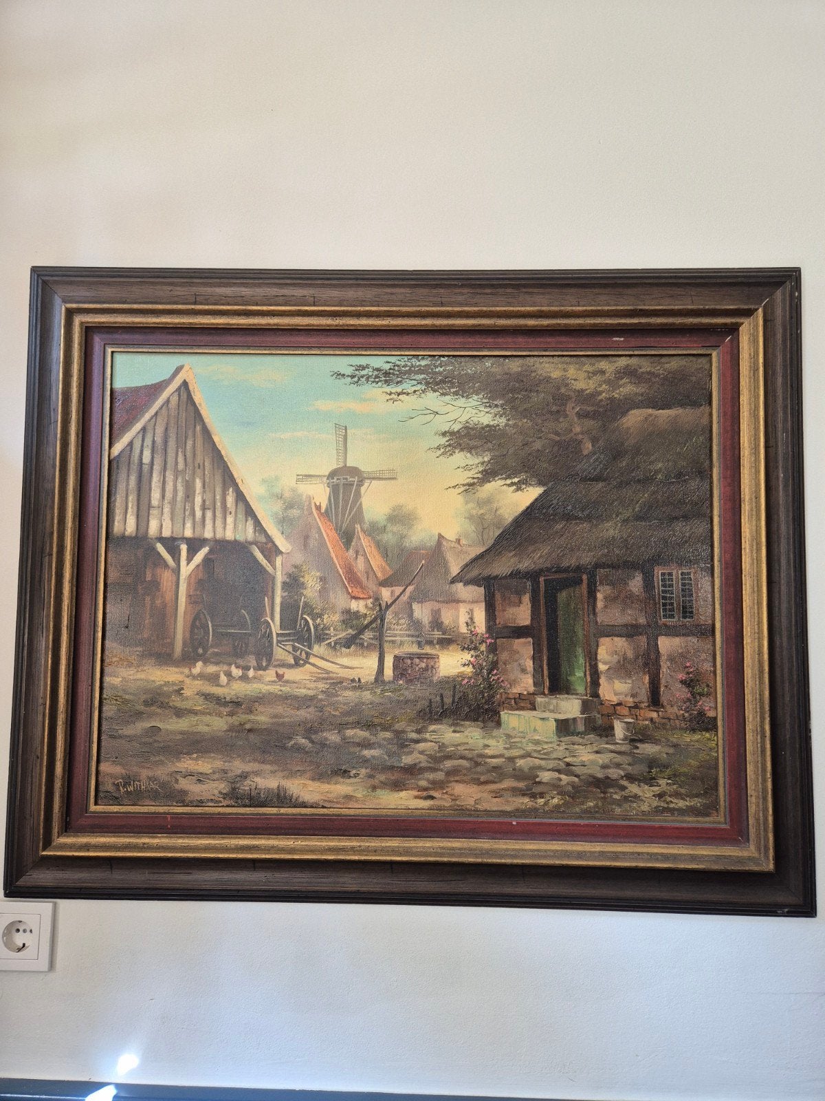 Schilderij R. Withaar - Hollands landschap met molen, Antiek en Kunst, Ophalen