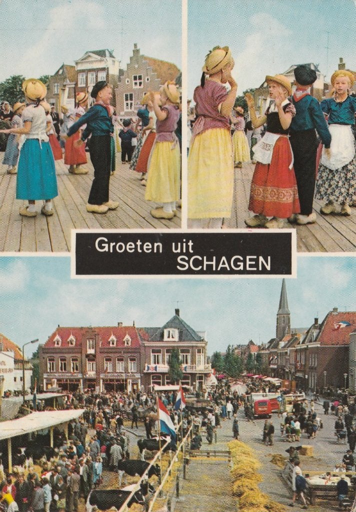 SCHAGEN Westfriese Markt Klederdracht Groeten, Verzenden, 1960 tot 1980, Gelopen, Noord-Holland