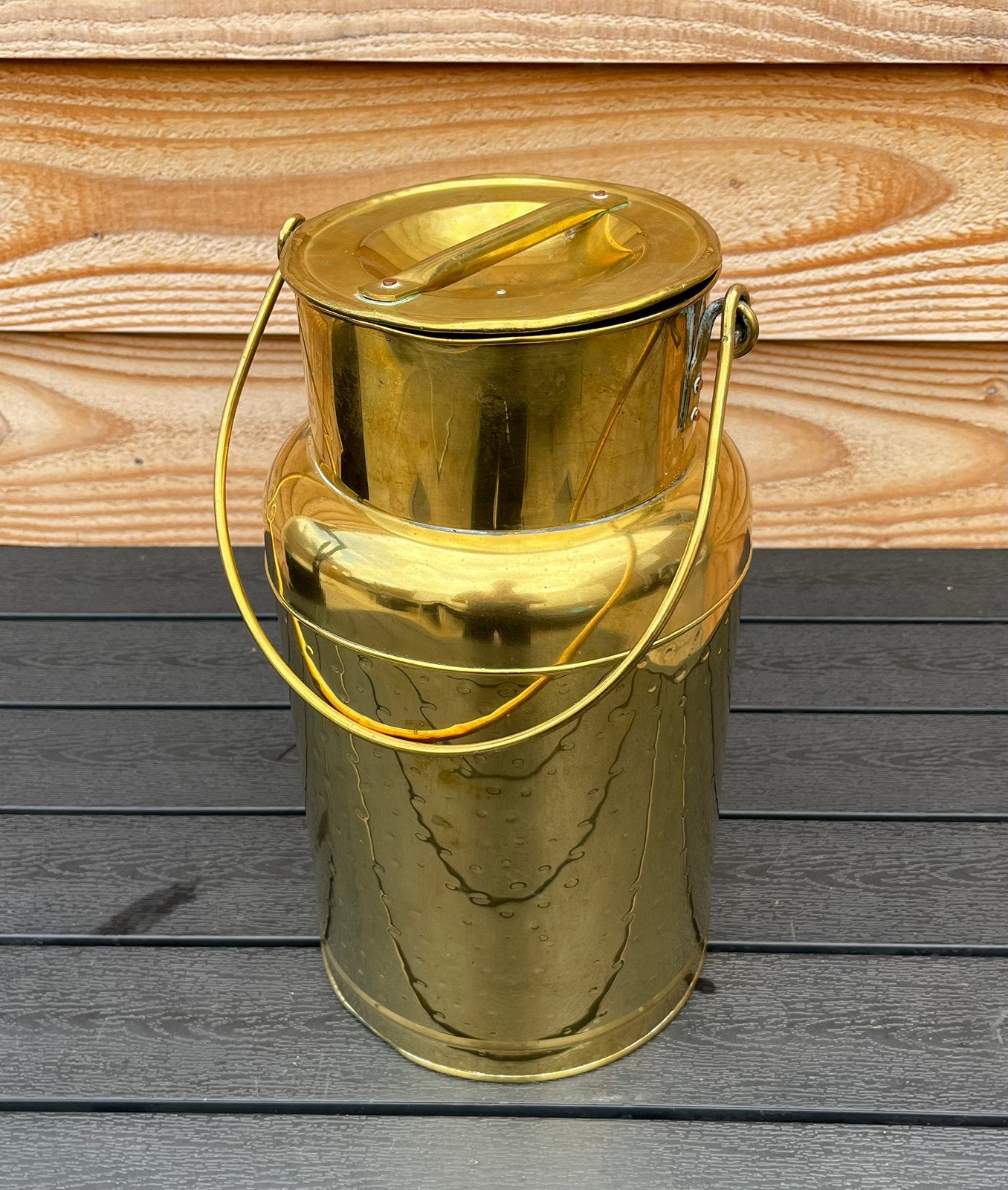 Brocant vintage melkbus geel koper melkkit hoogte 37 cm, Antiek en Kunst, Ophalen of Verzenden, Koper