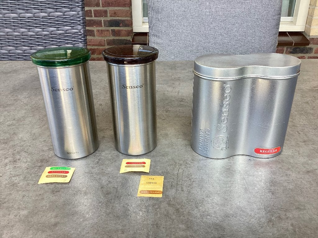 Set van Senseo koffiepad voorraadbussen: groen/bruin/zilver, Huis en Inrichting, Zilver, Ophalen of Verzenden, Zo goed als nieuw