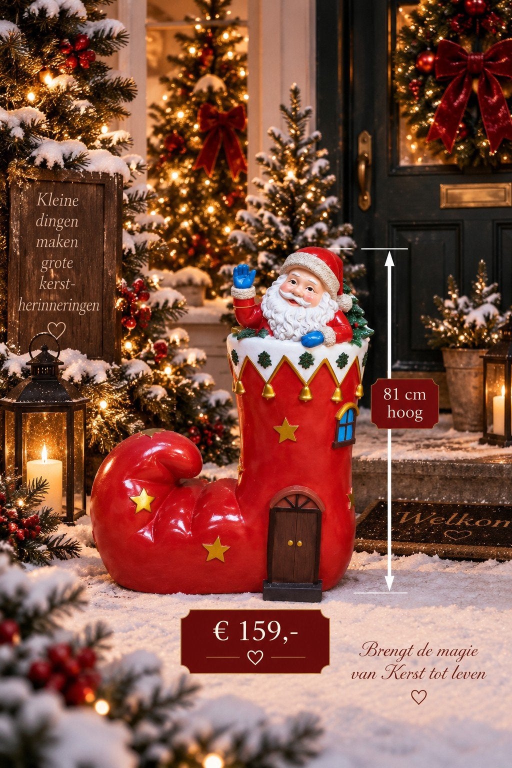 Grote kerstman in kerstlaars 81 cm – Polyester – Nieuw, Ophalen, Nieuw
