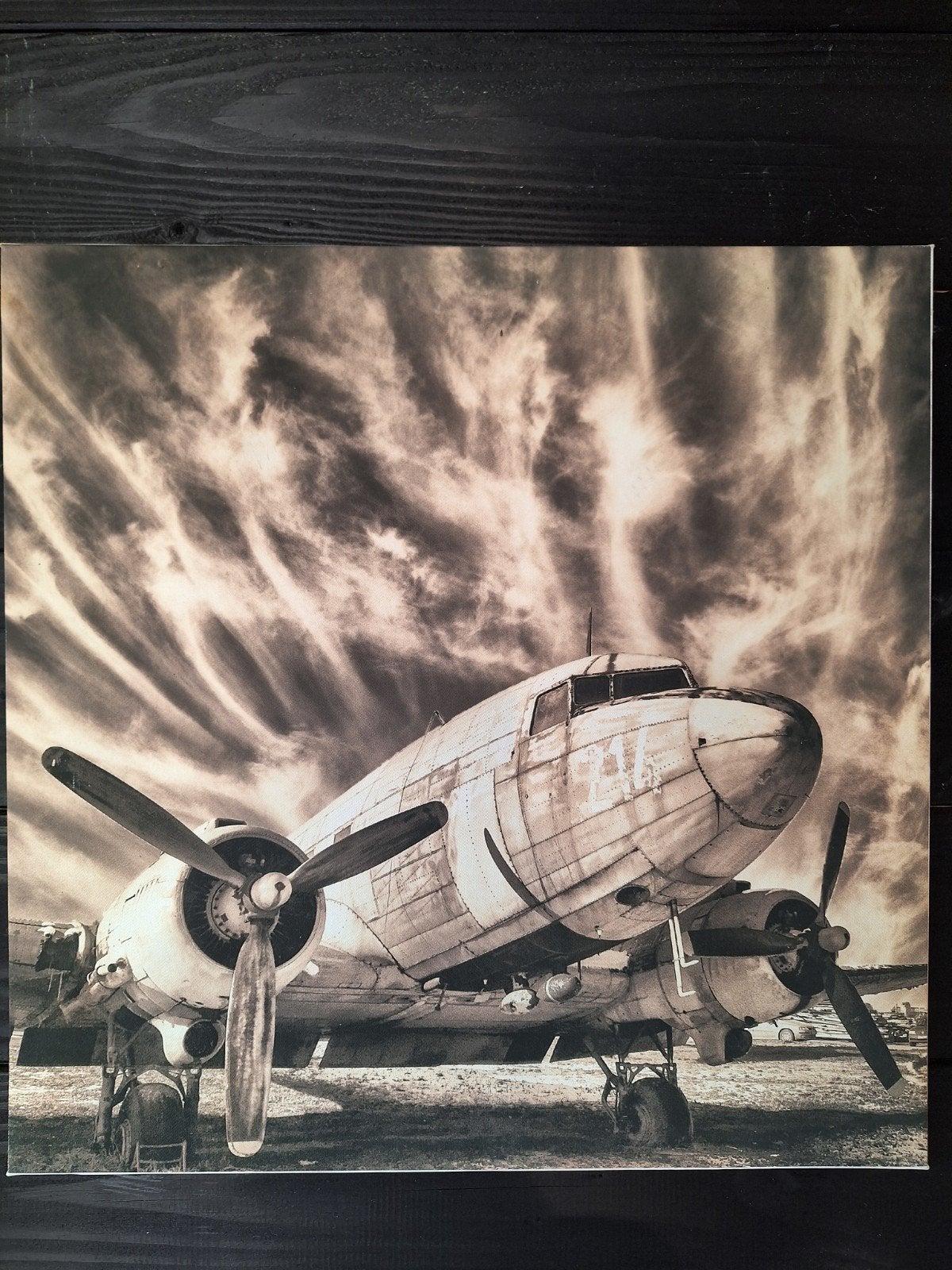 Vliegtuig Canvas Schilderij - Vintage Look, 50 tot 75 cm, Ophalen of Verzenden, Zo goed als nieuw, Schilderij