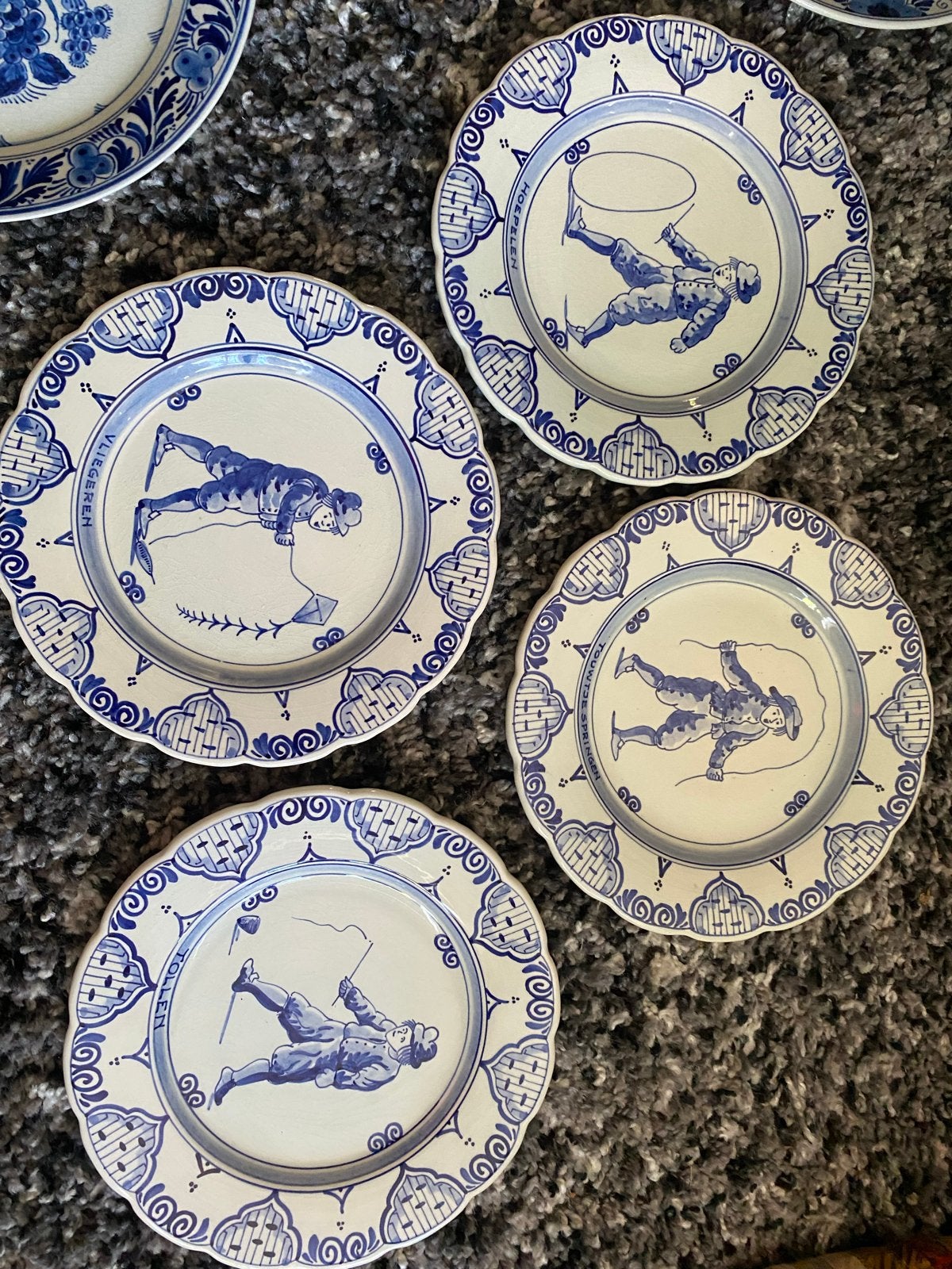 Set van 4 Delfts Blauwe borden met kinderspelletjes, Ophalen of Verzenden
