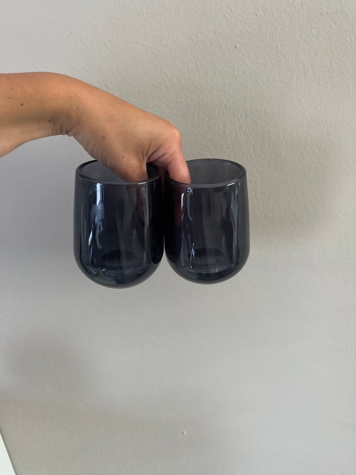 Mooie zware zwart rookglas waxine licht houder set, Antiek en Kunst, Ophalen of Verzenden