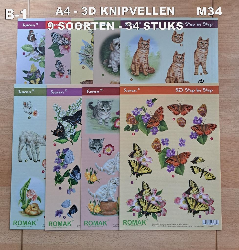 A4...3D KNIPVELLEN - 35 SOORTEN-214 VELLEN, Ophalen of Verzenden, Nieuw, Meerdere plaatjes
