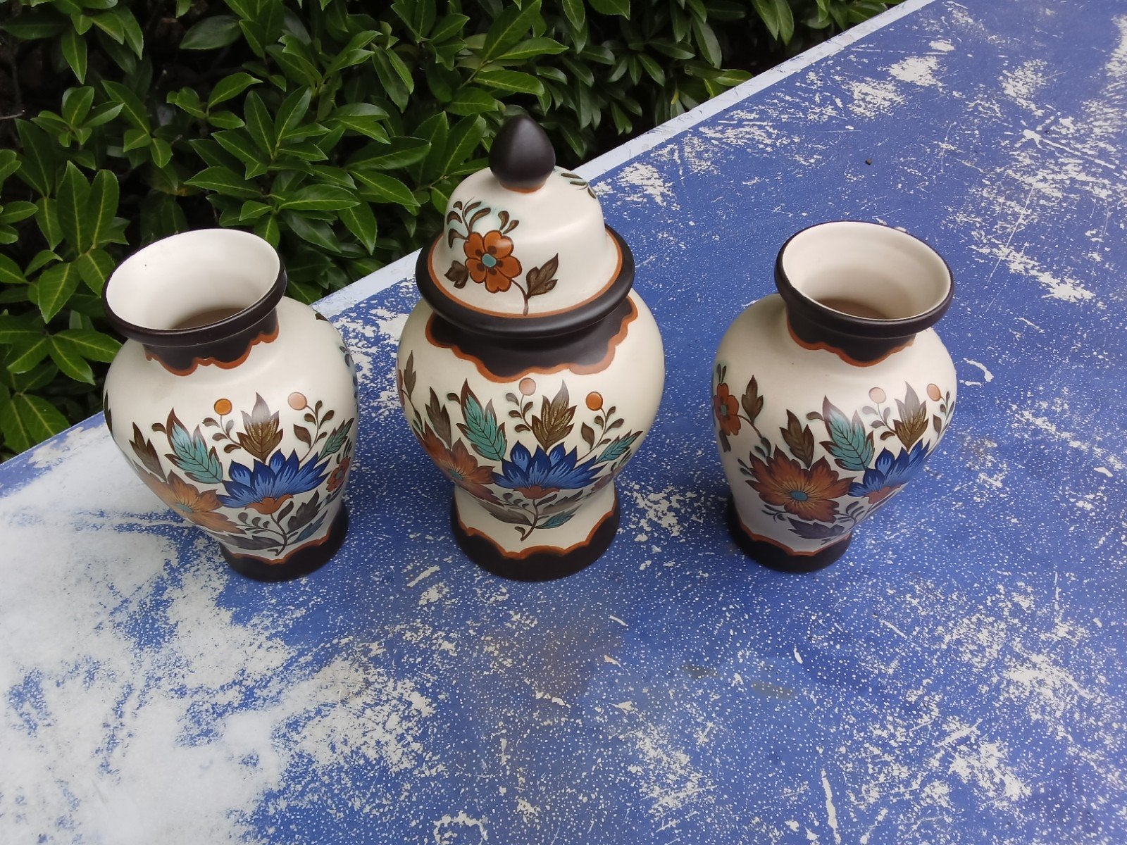 Set van 3 Flora Gouda Plateel vazen en pot, Ophalen of Verzenden