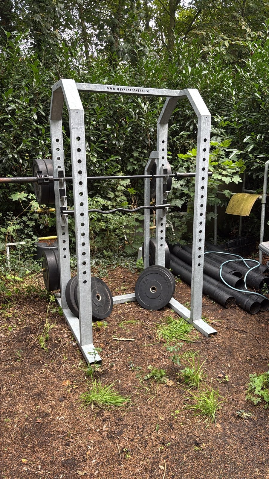 Gegalvaniseerd Squat Rack met 300kg Bumperplates, Ophalen, Gebruikt, Krachtstation, Armen